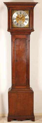 18th Century autographed English oak grandfather clock by H.W. Fletcher 1796 to Chester. Eight