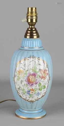 Antique porcelain lamp base with floral / gold decor. Circa 1900. Dimensions: H 30 cm. In good