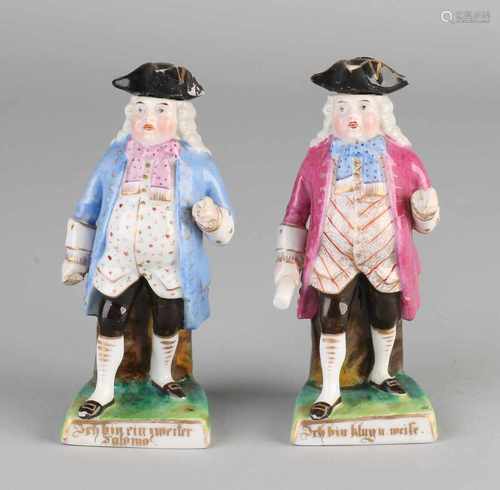 Two antique German porcelain figures with schnapps hat as stop. Approximately 1880. One times, 