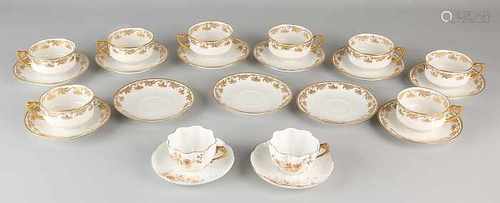 Antique tableware. Circa 1900. Among others: Limoges, Frank Haviland. Eight times gold decor and