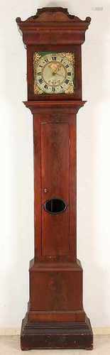 18th - 19th Century mahogany grandfather clock with Fries movement. Partially damaged. not tested