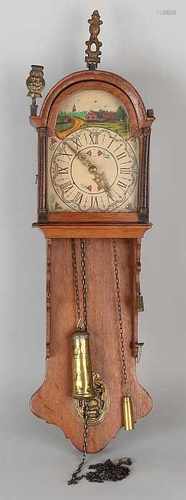 Small antique oak miniature Frisian clock. Circa 1910. Mechanical movement. One mirror fog.