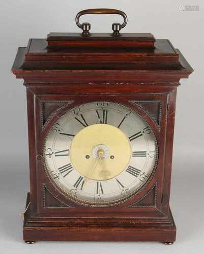 18th Century French walnut table clock with alarm, half-hour battle on two bells + rehearsal.