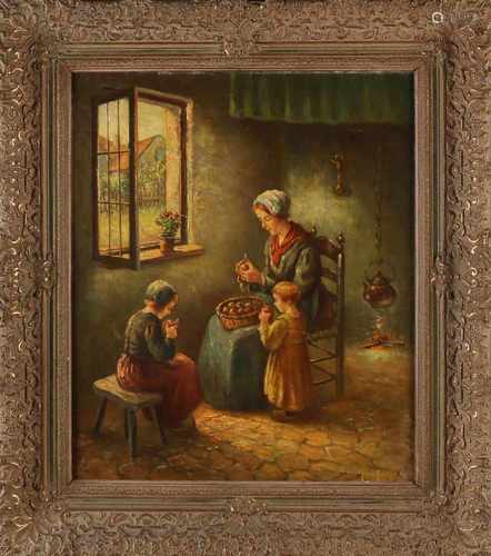 J.H.W. Kesseler. About 1930. Farmers interior with mother and children. Oil on linen. One