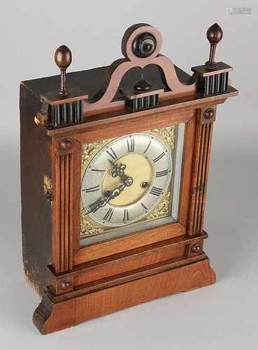 German antique mahogany table Pfeilkreuz clock. Circa 1900. Half-hourly stroke on gong spring.