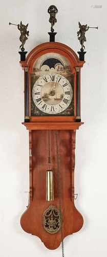 Old oak Frisian clock certified clockmaker Joure. With alarm and moon phase. Second half 20th