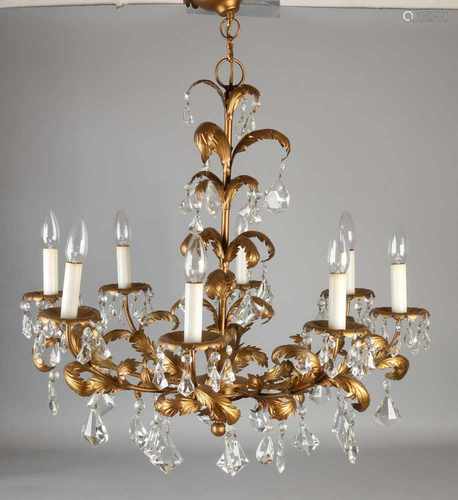 Great Venetian brass lamp with vines and crystal glass icicles. Second half 20th century. Size: 70 x