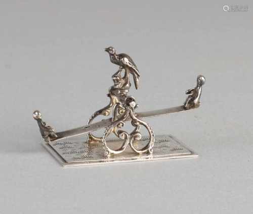 Silver miniature seesaw, 835/000, children and bird. MT. Nijkerk, Schoonhoven. about 17 grams. 4,