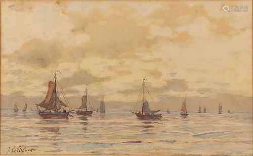 J. Le Blanc. Alexander Terhell. 1863 - 1949. Fishing boats at sea. Watercolor on paper. Size: 25 x H