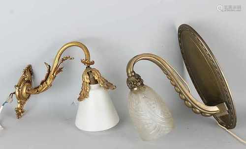 Two antique wall lamps. Brass / bronze. Circa 1900 - 1920. Among other Art Nouveau. Size: 23-35