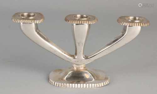 Silver candlestick, 925/000, third light, oval, with tilting edge, in sleek shaped arms, placed on