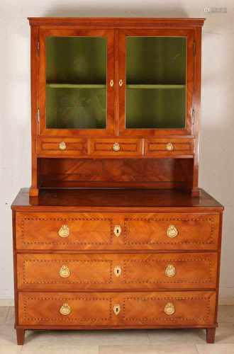 German walnut Louis Seize cabinet top cabinet. Marquetry made with bandintarsia. Polished.