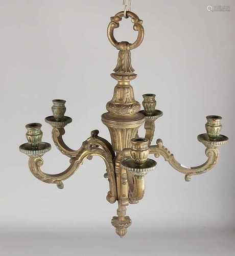 Heavy antique bronze five-light chandelier in 18th century style. Circa 1900. Size: 60 x 50 cm