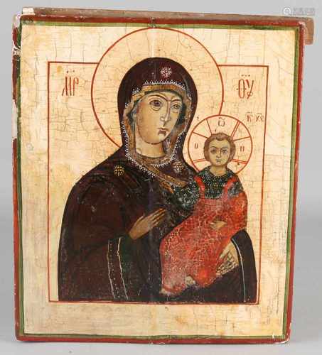 Russian icon. Mary with child Jesus. Hodegetria type. Clearance times with slats. Figures down to