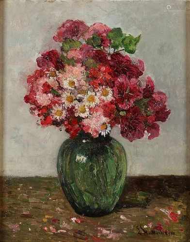 Louis Stutterheim. 1873 - 1943. Vase with Flowers. Oil paint on panel. Size: 30 x 40 cm. In good