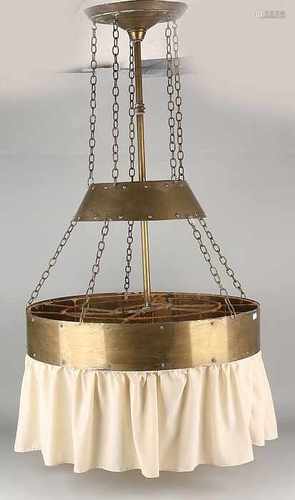 Amsterdam School brass lamp. Three light. Circa 1920. Size: 90 x 56 cm dia. In good condition.