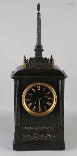 19th Century French clock with black marble memorial statue Napoleon Bonaparte in bronze metal