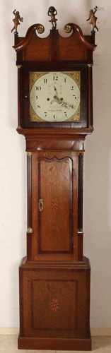 Antique English grandfather clock with oak / mahogany clock case. Circa 1800. Eight day clockwork,