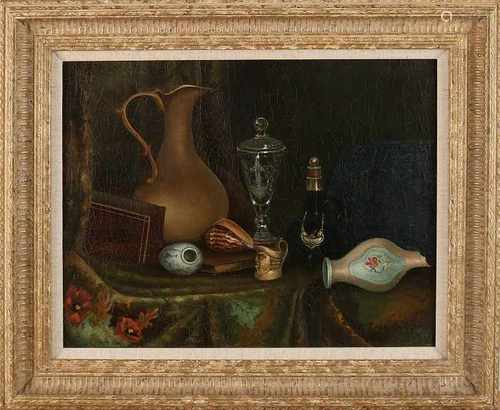 Five Piece H. de Groot Jr. 1853 - 1925. Still life with antiques. Oil on linen. Size: 36 x H, B 46