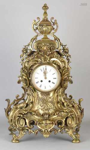 Very large bronze French Baroque-style clock with vines and instruments decor. Circa 1890. Eight