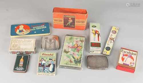 Lot advertising + packaging. 20th century. Two cigarette boxes, Faber pencils + packing, et