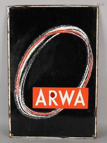 Antique enamel advertising of Arwa. Circa 1930 - 1950. Rand Damages. Size: 60 x H, B 40 cm. In