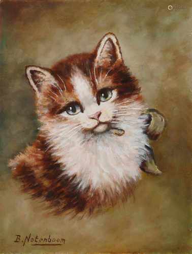 B. Notenboom. 21st century. Kitten. Oil paint on panel. Size: 24 x H, B 18 cm. In good condition.