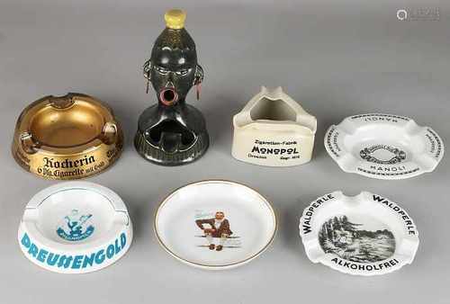 Seven different ashtrays with advertising. 20th century. Include: Marifa, Mandi, Waldperle,