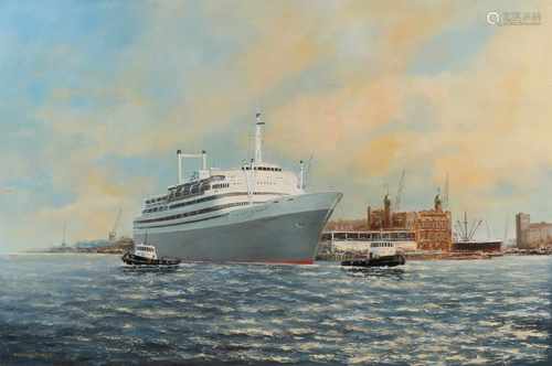 L. Shin passenger the S.S. Rotterdam port. 21st century in good condition. 60x90 cm.