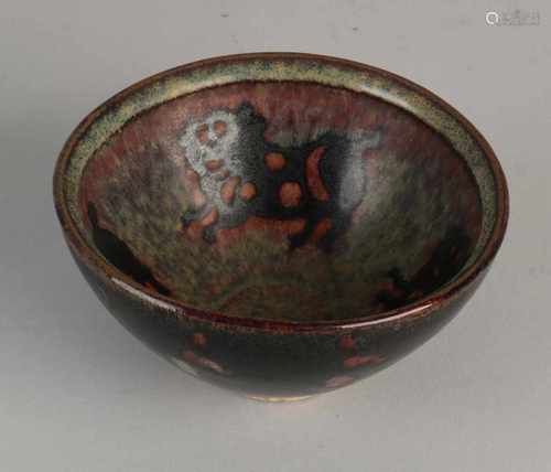 Chinese porcelain bowl with black enamel. Use within three animals performances. Size: 6 x 11.6 cm