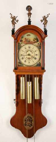 Large walnut Frisian tail Westminster clock with automatic and date. Quarter Battle movement. Moving