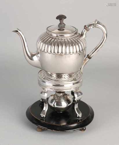 Beautiful silver teapot on Comfoor, 833/000. Teapot decorated with canelures on circular base with