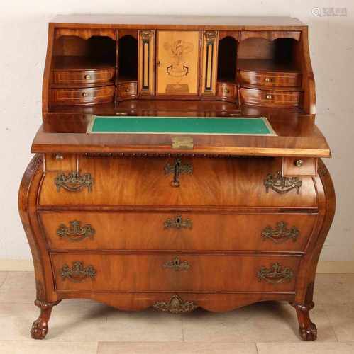 18th Century Dutch mahogany bombed Baroque secretary. Louis Seize. Circa 1780. Original batter, claw