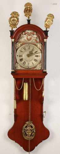 Early 19th century oak Friesse staartklok rare silvered brass dial with Louis seize performances.