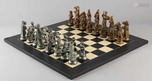 Chess Don Quixote. Plastic-metal-colored characters and wood chessboard. Size: 13 x 50 x 50 cm. In