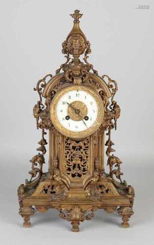 Antique French Neo Renaissance bronze mantel clock with vines and caryatids. Circa 1880. Eight day-