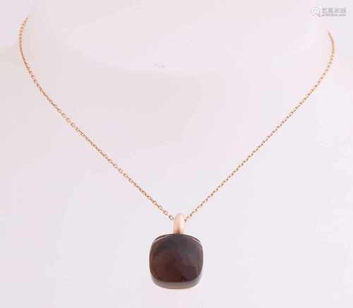 Rose gold necklace with pendant, 585/000, with smoky quartz. Fine anchor necklace with thereto a