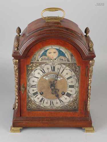 English burl table clock. Circa 1930. Thomas Smith London. Eight day-movement, half-hour battle on