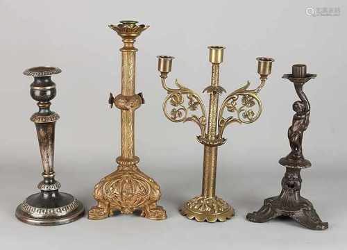 Four various antique candle chandeliers. Circa 1860 - 1900. Size: H 29-36 cm. In good condition.Vier