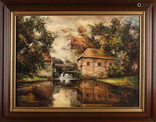 Ton Ancona, Oldenzaal. Watermolen Haaksbergen. Oil on linen. Size: 60 x H, B 80 cm. In good