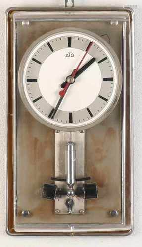 50-ies Ato Paris electric wall clock. Leon Hatcht Fabrication Paris. With PVC cover and chrome.