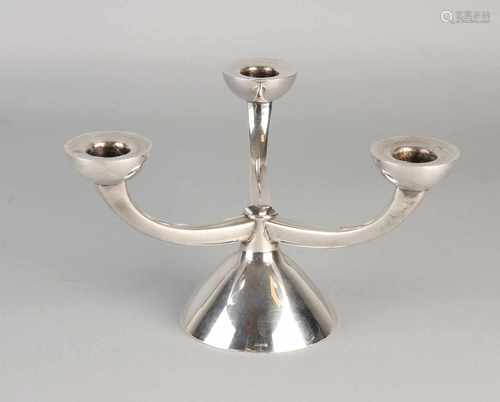 Silver candlestick, 835/000, Art Deco, on circular base with three rigid arms, provided with three