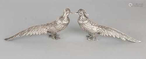 Two silver table pheasants, 915/000, Spanish, a few. 19x4x9cm. a total of about 132 grams. In good