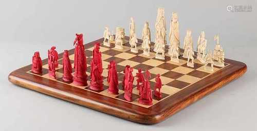 Chinese chess legs with finely carved figures and wooden chessboard. Size: 11 x 37 x 37 cm. In