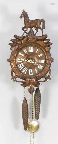 Antique German Black Forest wall clock with carving. Circa 1900. Wedding parts faceplate +