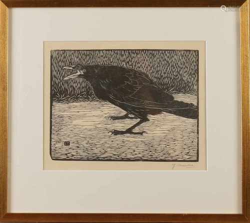 Jan Mankes. 1889 - 1920. Crow. Woodcut on paper. Size: 21 x H, B 26 cm. In good condition.