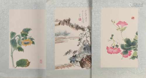 Three Japanese woodcuts. Signed. + Floral landscape. 20th century. Woodcuts on paper. Size: 18 x H B