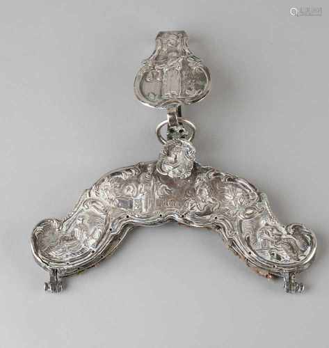 Bag handle with antique silver rokhaak 18th century. Bag handle with the inner bracket is