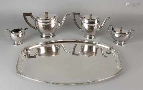 Silver coffee service, 925/000, empire style, with a coffee pot, teapot, milk jug and sugar bowl,
