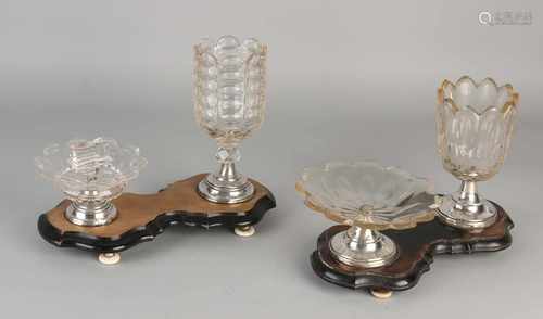 Two pieces of the table with crystal and silver, 833/000. Table Pieces of wood molded cup foot